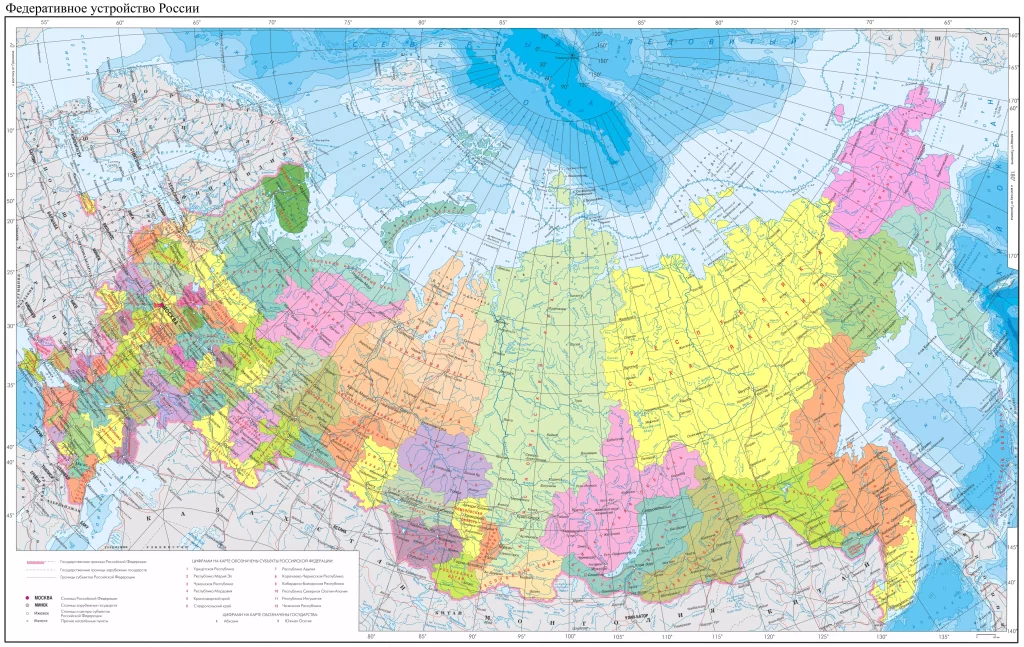 Политическая карта России с границами областей